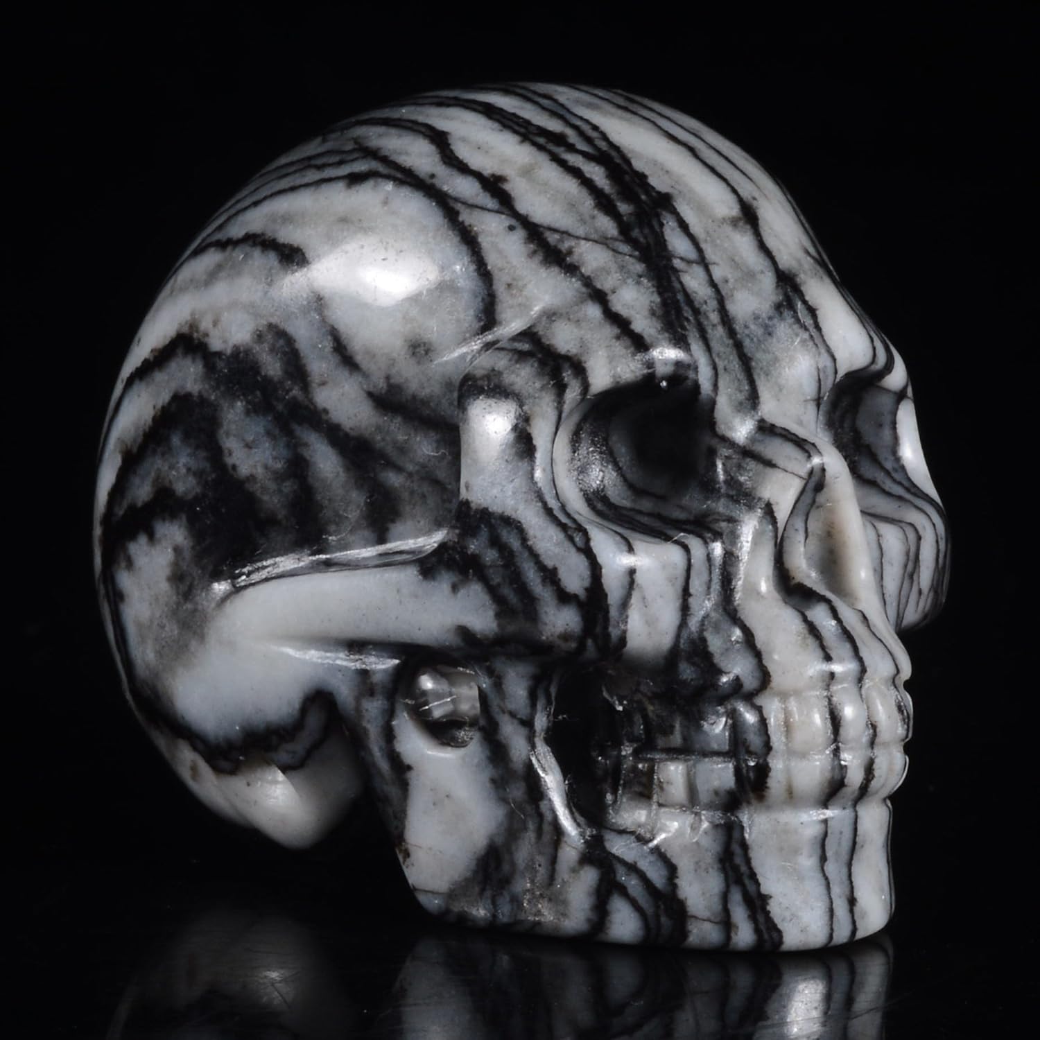 Crystal Skull Sculpture Mineralbiz 1 3 1 5 Natural Line Picasso Jasper Carved Human Skull Head Stone Carving Statues Sculptures Uni Tankers Dk