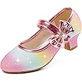 Dufannie Girls Dress Shoes Low Heel Princess Flats Mary Jane Flower Wedding Party Glitter Shoes for Kids Toddler
