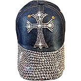 Popfizzy Bedazzled Hat for Women, Rhinestone Denim Hat, Fun Adult Bling Hats, Birthday Gifts for Women, Adjustable, One Size