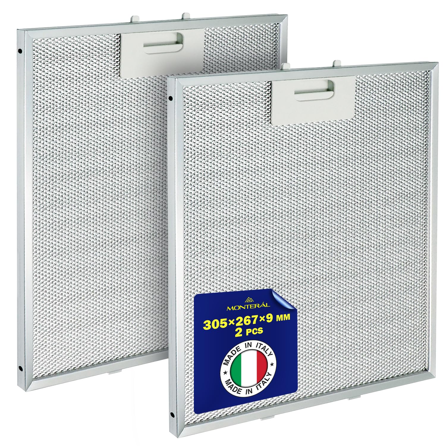 2 Pieces Cooker Hood Grease Filter Aluminium 305 x 267 x 9 mm with the Original Code 405525042-9 4055250429 for AEG for Electrolux GRI0009219A for Elica - MADE IN ITALY - MONTERAL