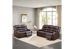 ChicFurnit Recliner Sofa, Power Reclining Sectional Couch Set, Breathing Reclining Loveseat with Adjustable Headrest, Cup Holders for Living Room, Brown