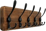 WEBI Wood Coat Rack Wall Mounted 15 Hooks 5 Triple Hooks Rustic Brown 44cm