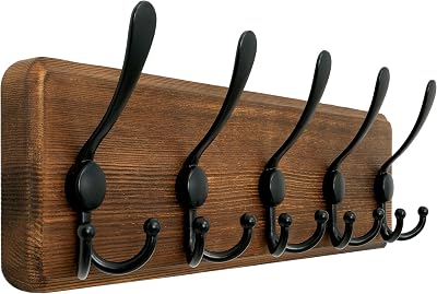 WEBI Wood Coat Rack Wall Mounted 15 Hooks 5 Triple Hooks Rustic Brown 44cm
