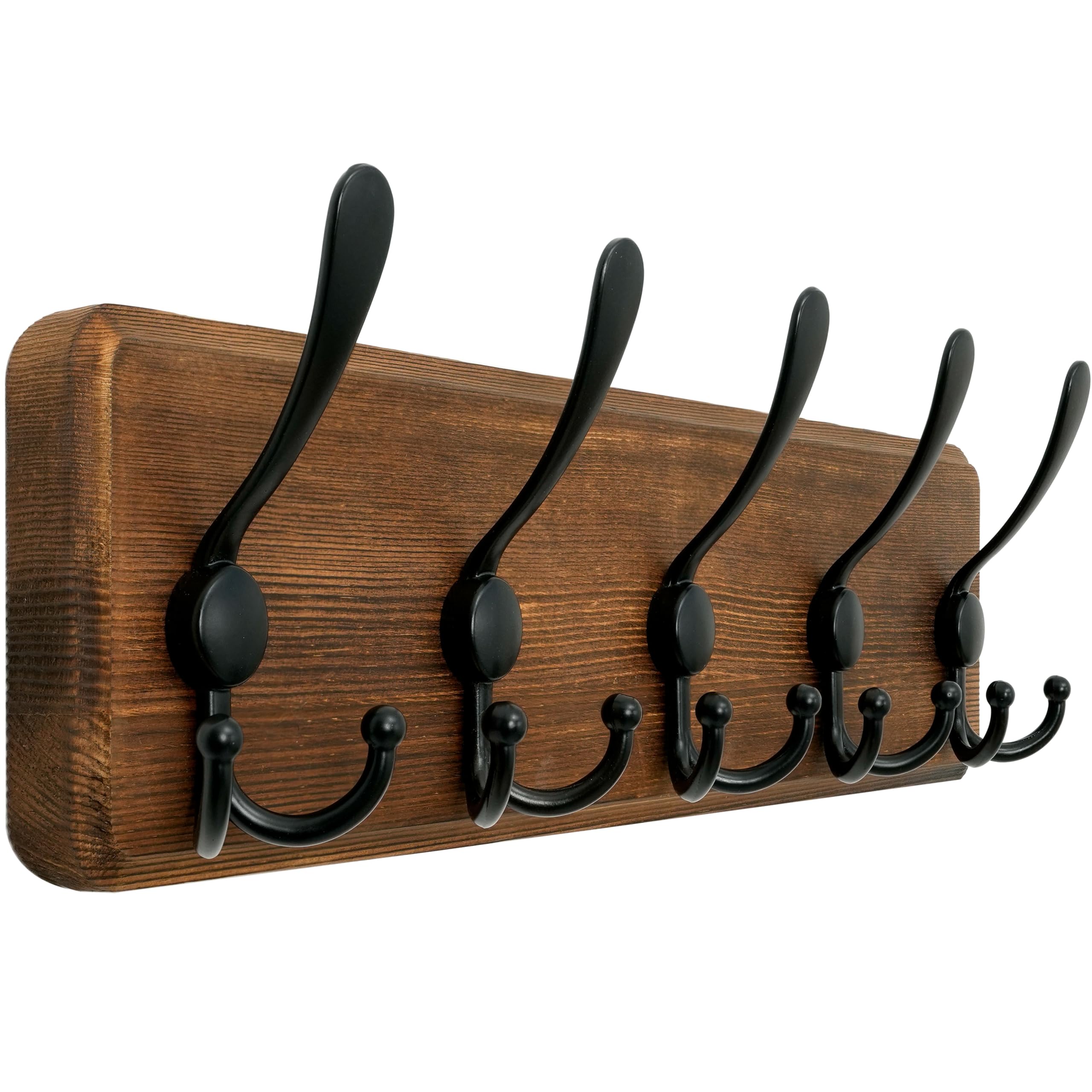 WEBI Coat Rack Wall Mounted,Wood Coat Hooks Wall Mounted,16" Hole to Hole,Coat Hanger Wall,Hook Rack Rail,5 Triple Hooks for Hanging Coats,Hats,Jacket,Clothes,Rustic Brown — image 1
