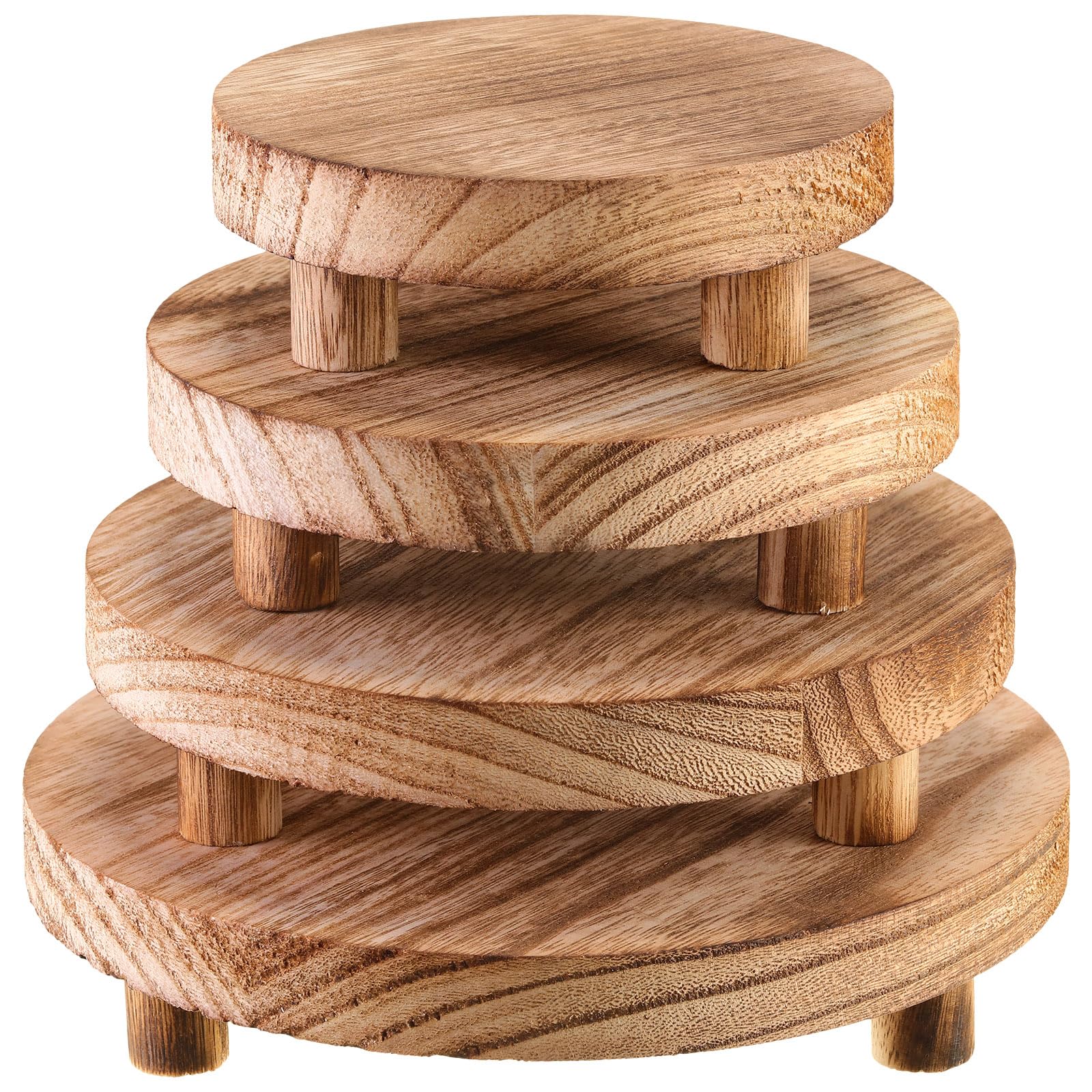 Photo 1 of Geetery 4 Pcs Wooden Risers for Display Wood Pedestal Stand Mini Tray Stand Round Wooden Pedestal Holder Rustic Riser for Decor Tiered Tray Decor Home Kitchen, 4 Size(Light Brown)