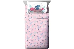 Jay Franco Kids Sheet Set with Fitted, Flat Sheets & Pillow Cover - Ultra-Soft Bedding with Pillowcase for Room Decor, Pink - Lilo & Stitch, 3 Piece Twin
