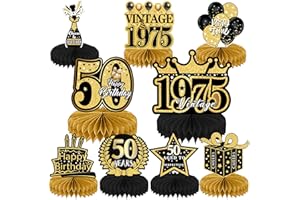 Refavor 9Pcs 50th Birthday Decorations - Black Gold 50th Birthday Party Decorations for Men Women Vintage Table Decor Supplies Honeycomb Centerpieces Happy 50 Years Birthday Decoration Decor