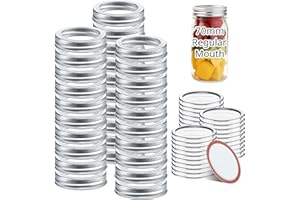 60 Pcs Mason Jar Lids, 70MM Regular Mouth Canning Lids and Bands, 30 Set Split-Type Reusable Safe Leakproof Lids with Silicon