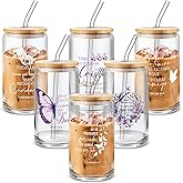 Mifoci 6 Pcs Spanish Butterfly Christian Cups Bulk for Women Mom 16oz Jesus Butterfly Coffee Cup with Lid and Straw Faith Religious Bible Verse Coffee Mugs for Teacher Coworker Easter Church Gifts