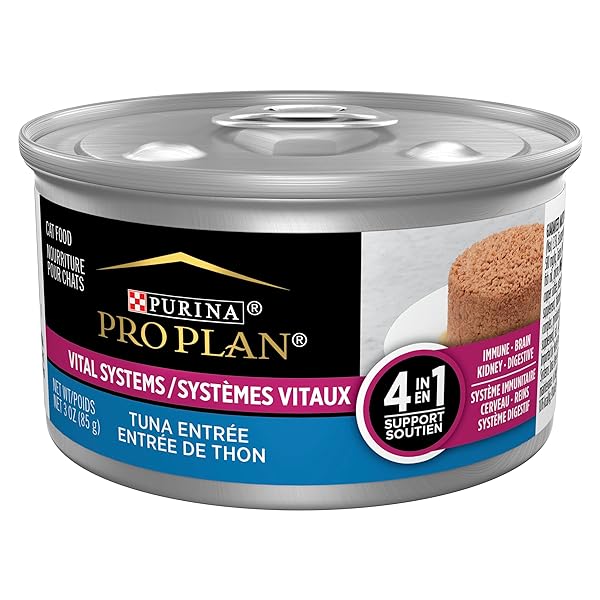 PURINA PRO PLAN VITAL SYSTEMS TUNA ENTREE WET CAT FOOD PATE 4-IN-1 BRAIN, KIDNEY, DIGESTIVE AND IMMUNE FORMULA – (PACK OF 24) 3 OZ. CANS