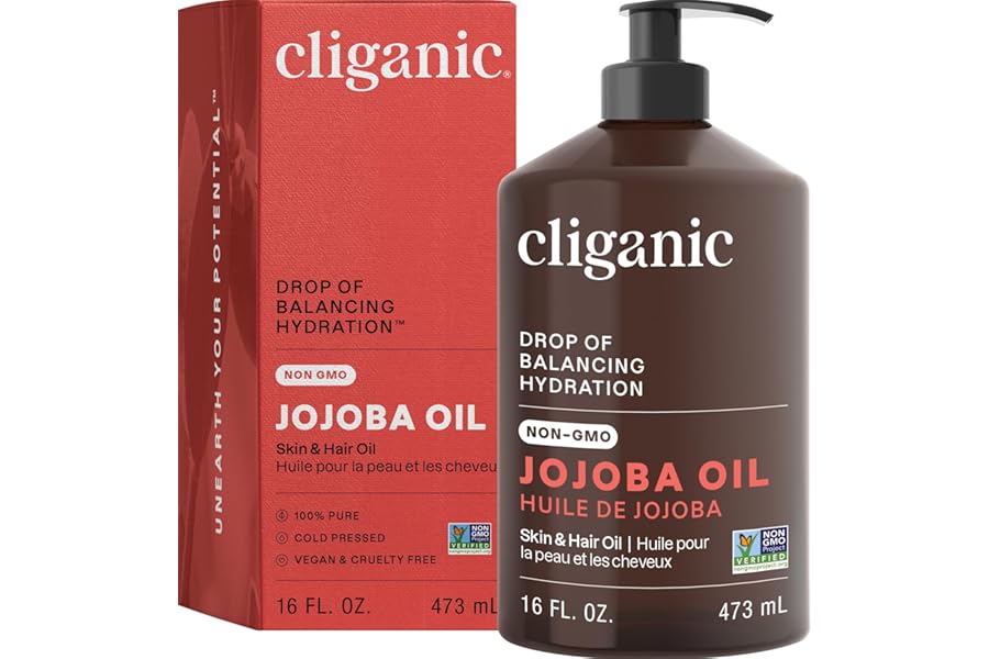 Cliganic Jojoba Oil Non-GMO, Bulk 16oz | 100% Pure for Skin, Hair & Face, Cold Pressed Natural Hexane Free – Hair Relaxer