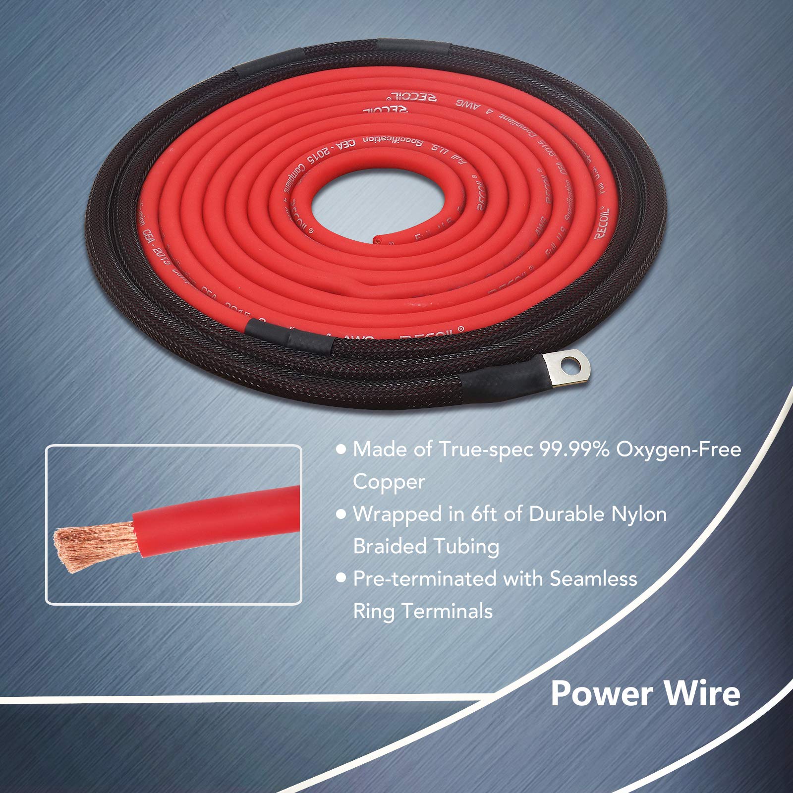 RECOIL PCK8 True 8 Gauge 99.99% Oxygen Free Copper Complete Amplifier Wiring Kits, Subwoofer Installation Wiring Wire