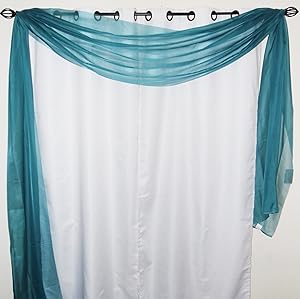 GorgeousHome *Different Colors* 1 Elegant Scarf Valance Swag Voile Sheer Curtain Window Topper Dressing 216" inch long (Teal blue)