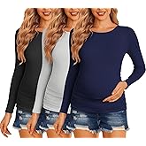 Ekouaer Maternity Shirts 3 Packs Women Long Sleeve Pregnancy Tee Tops Tunic Blouse Ribbed Side Ruched Mama Clothes S-XXL