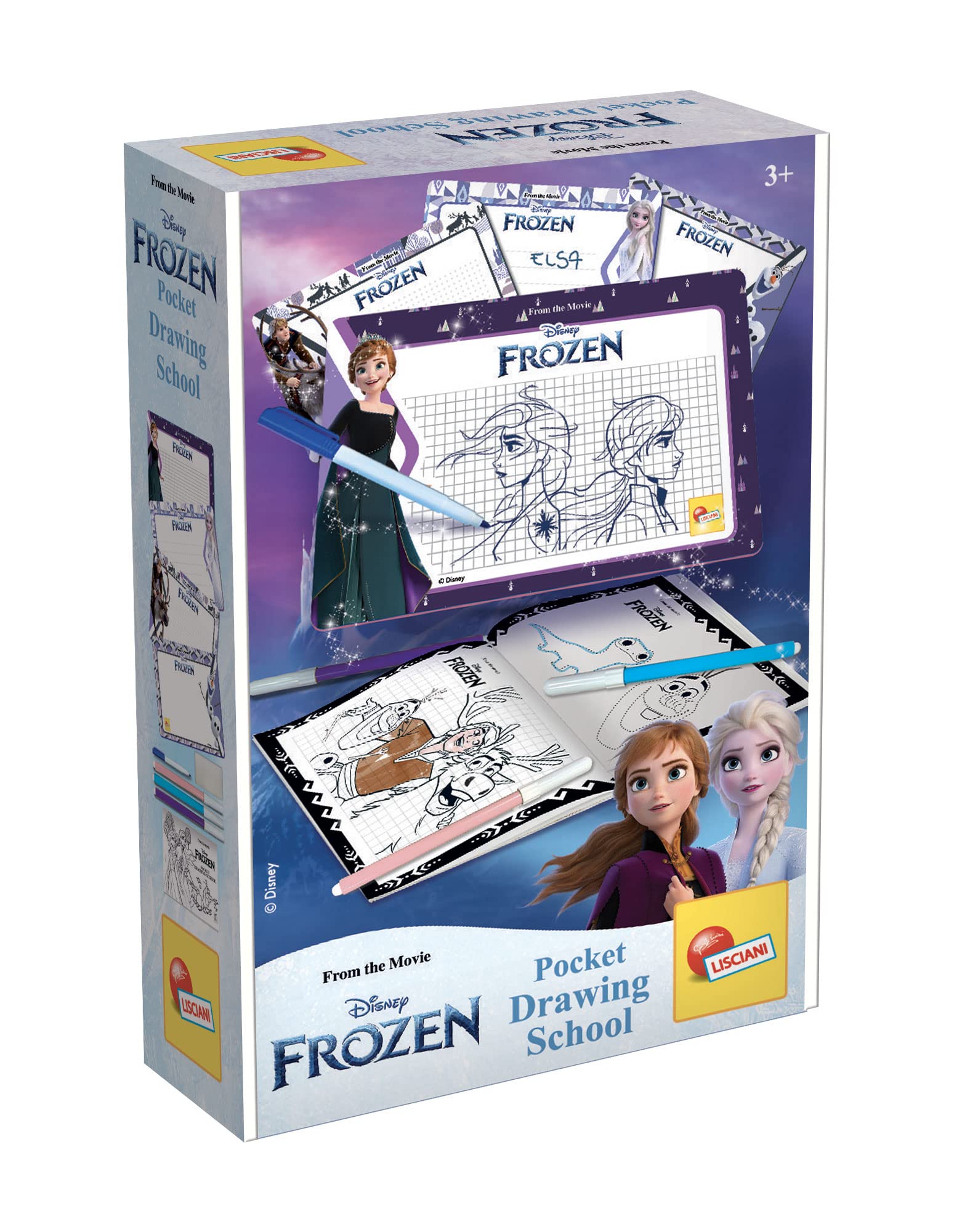 Lisciani - FROZEN POCKET DRAWING SCHOOL - Learn to Draw Kit for Kids - Includes 4 Erasable Mini-Whiteboards and Colored Pens - Promotes Creativity, Hand-Eye Coordination - Portable Art Kit for Travel