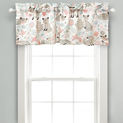 Lush Decor Pixie Fox Room Darkening Window Valance, 18 x 52 + 2 Header, Gray Curtain Valence, Pink