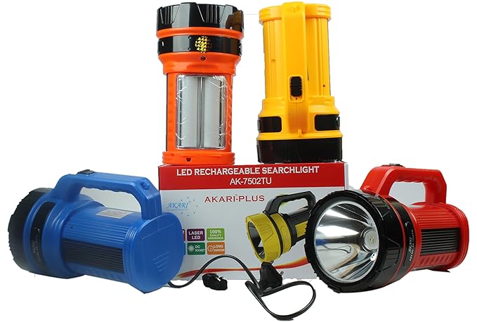 AkariAK-7502TU Led Rechargeable Searchlight/Torch with Additional Emergency Light (Blue,Orange,Red,Yellow Any Colour Sent as per Stock)