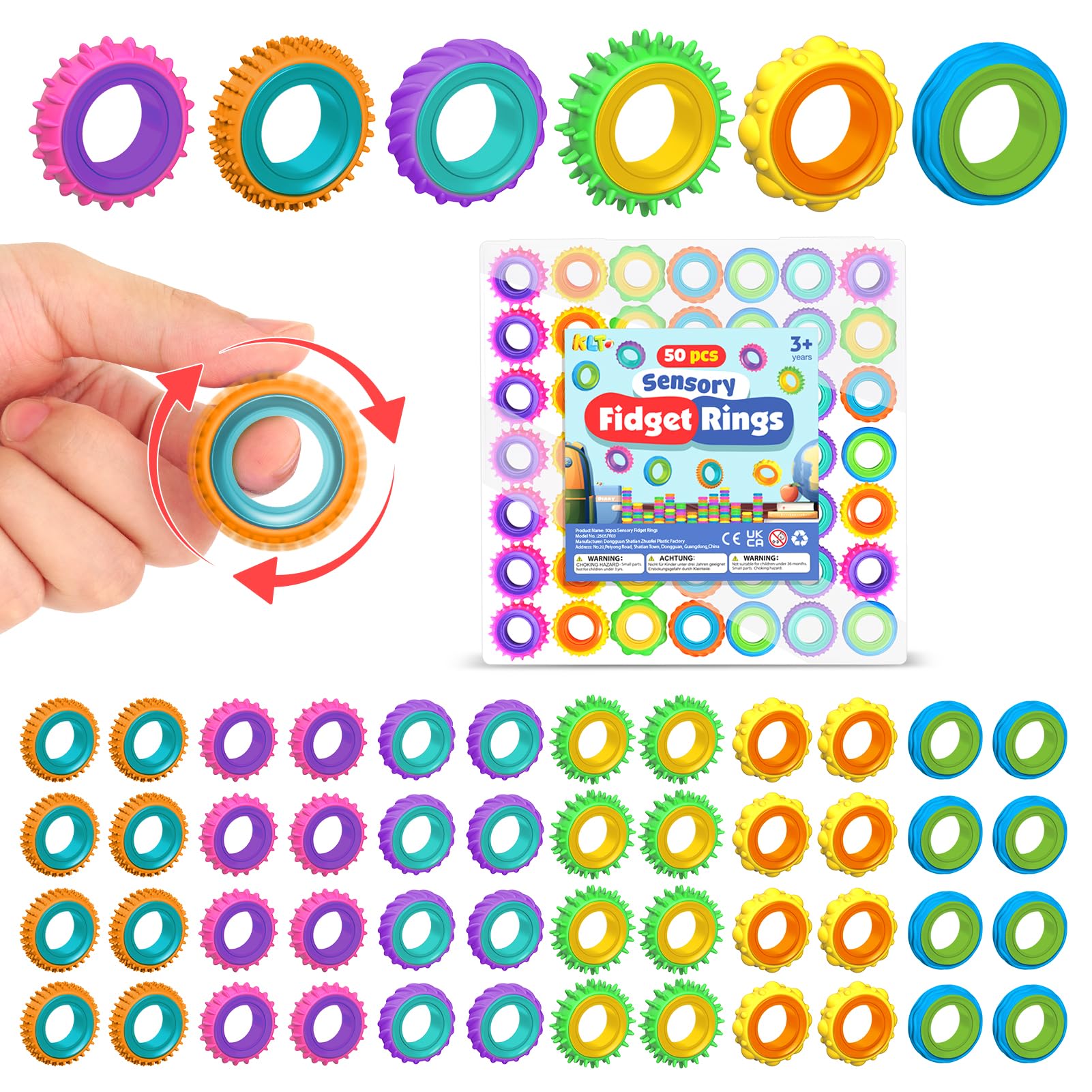 Photo 1 of Fidget Toys Party Favors for Kids: 50 Pack Spinner Rings Bulk - Treasure Box Stress Toys for Teacher Classroom Prizes - Fun Goodie Bags Stuffers for Birthday Party Gifts Boys Girls