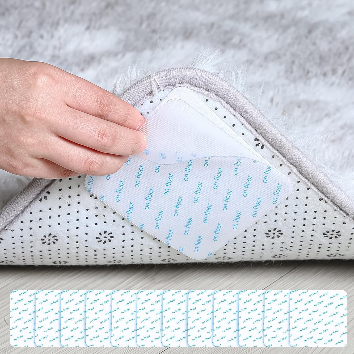 Photo 1 of 12 PCS Rug Pad Grippers, Non Slip Washable Rug Tape Grip Carpet Corner for Hardwood Floors and Tiles, Hook and Loop Pads Reusable Stoppers, Keep Area Rug Flat