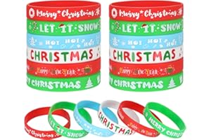 JUNEBRUSHS 42Pcs Christmas Silicone Bracelets, Rubber Wristbands Christmas Party Favors for Kids Decorations for Xmas Stocking Stuffers Wrist Band Accessories Gifts Supplies