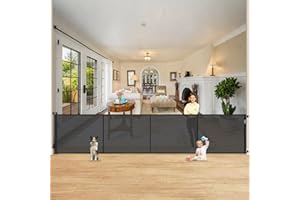 HEELALBABY Reinforced 42" Extra Tall Retractable Dog Gate, 200" Extra Wide Baby Gate with Support Rods-Prevent Crawling Through, Outdoor/Indoor Baby Fence/Barrier/Blocker for Home, 16ft Retractable Garage Gate