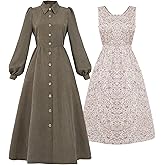 LTAKK Colonial Dress Women Pioneer Costume Pilgrim Prairie Dresses with Floral Pinafore