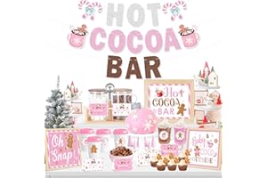 K KUMEED Hot Cocoa Bar Kit Pink Hot Cocoa Bar Banner Cute Gingerbread Man Sign Oh Snap Toppings Tent Cards Cup Tags Stickers for Winter Baby Shower Christmas Party Baby It's Cold Outside Decorations