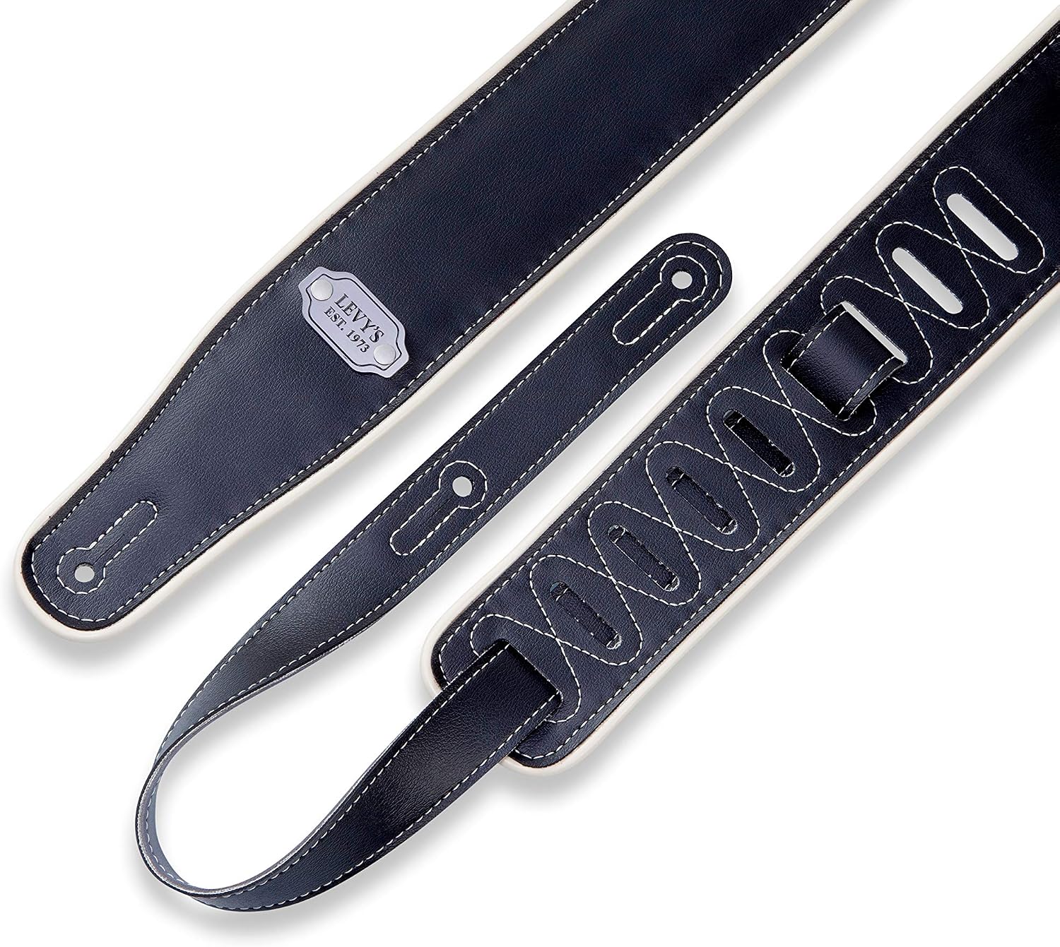 Levy's Leathers 2.75" Guitar Strap Reversible Vinyl Design Black, Grey, and Cream (M26VCP-BLK_GRY, Black, Grey, Cream - Image 3