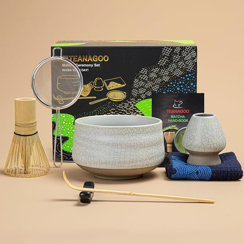 TEANAGOO Matcha Set 7 pcs Chawan Chasen Chashaku Sieve Stand Holder