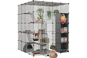 IKARE Cat Cage Large DIY Indoor Pet Home Small Animal House Detachable Playpen with 3 Doors 5 Tiers for 1-5 Cat(68.9" L x 55" W x 55" H)