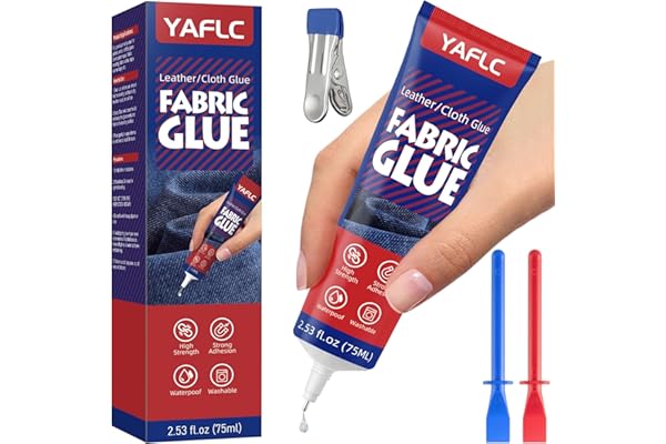 YAFLC Fabric Glue Permanent, Fabric Glue for Patch, Clear Fabrics Adhesive for Clothing Permanent Washable for All Cotton, Denim, Flannel, Polyester 75 ml