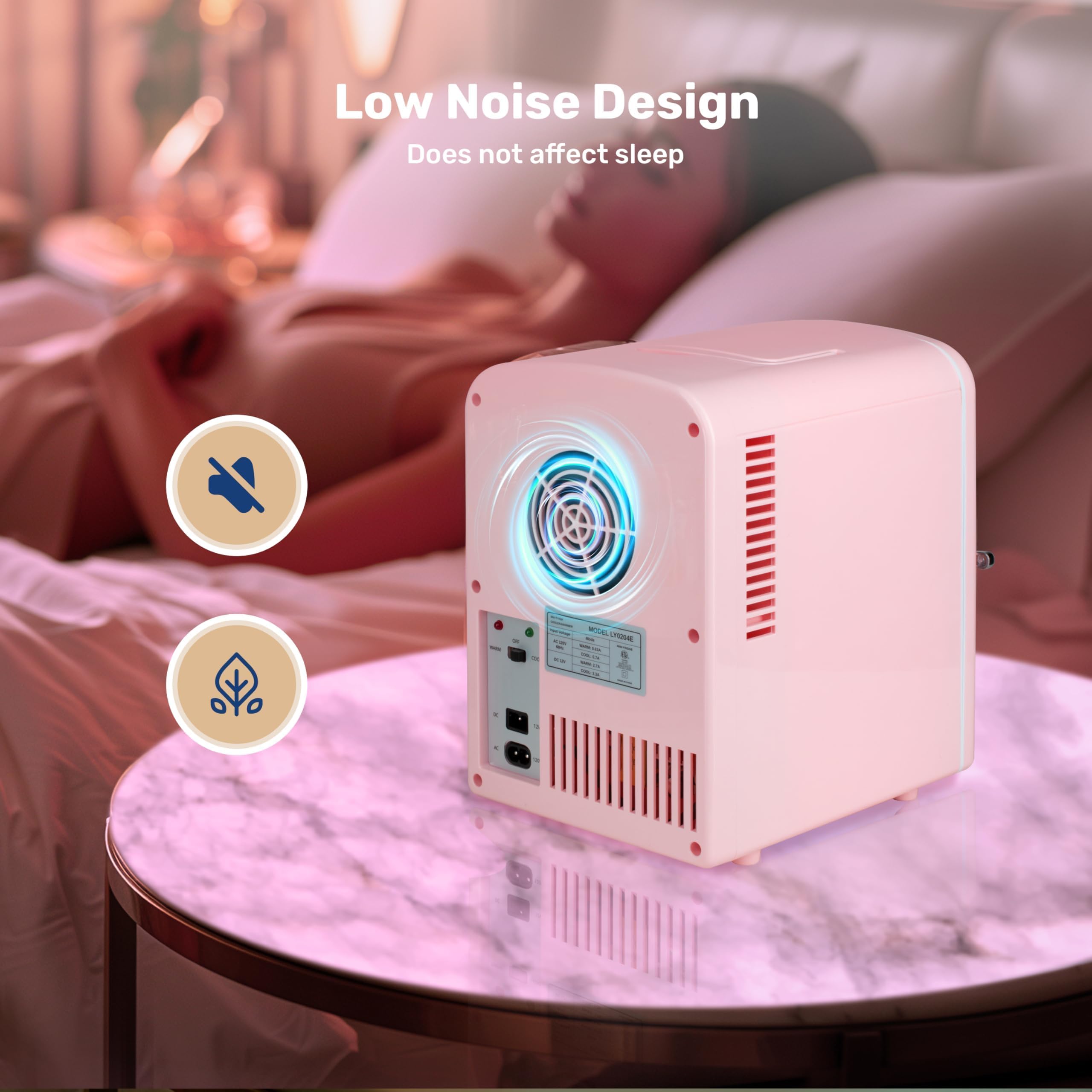 Simple Deluxe 4L 6 Can Mini Fridge with Observation Window, Portable Warmer & Cooler Compact Refrigerator, 100% Eco Friendly and Freon-Free, Pink.