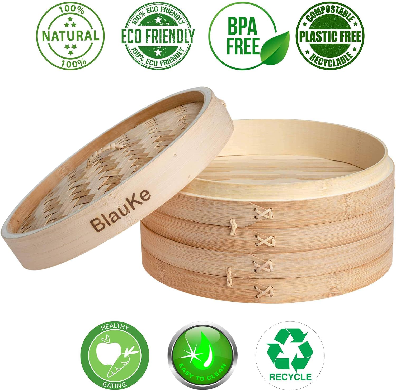 Bamboo Steamer Basket 25cm with Chopsticks, Tongs, 50 Paper Liners - Image 3