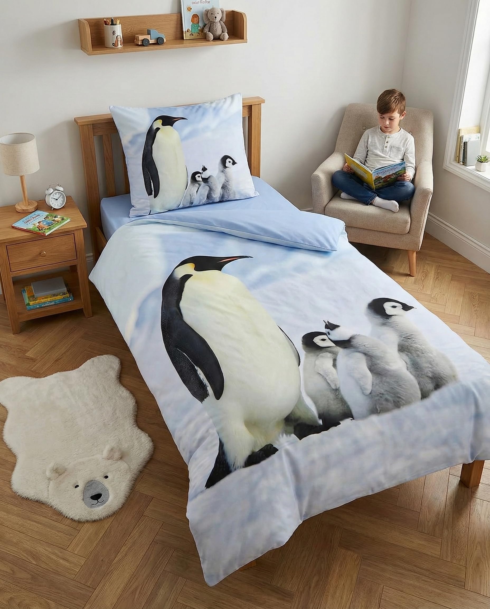 Penguins Bedding Set, 100% Cotton, Duvet Cover 140 x 200 cm + Pillowcase 65 x 65 cm, Penguins
