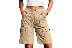 Eddoyee Bermuda Cargo Shorts for Women Stretchy High Waisted 6 Pockets Long Shorts Knee Length
