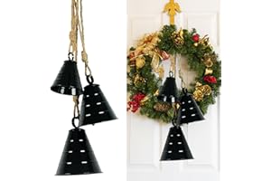 Styleonme Decorative Bells, Christmas Bells, Metal Indoor and Outdoor Blessing Bells, 3-Piece Set of Harmonious Bells, Vintage Handmade and Rustic Lucky Christmas Bells Hanging on a Rope