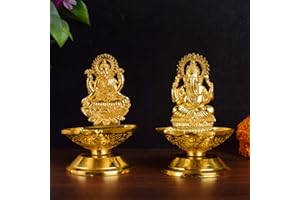 SATVIK STORE SATVIK Set of 1 Pc Laxmi Ganesha Pair Metal Diya Luxmi Ganpati Dia Lord Ganesh Lakshmi Murti Idol Statue Oil Lamp Decor Home Mandir Office Indian Hindu Diwali Pooja Pujan Housewarming Return Gift Item