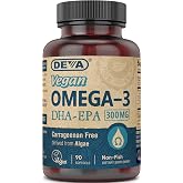 Deva Vegan Omega-3 DHA - EPA 300 mg Potency, Carrageenan Free Non Fish, from Algae, 90 Vegetarian/Vegan Softgels