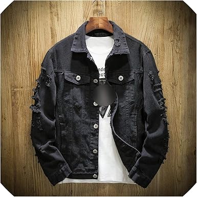 mens ripped denim jacket black