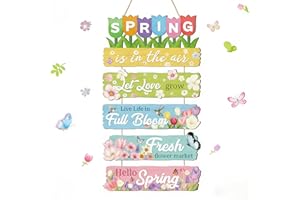 ANHUIB Hello Spring Door Decor Spring Welcome Signs for Front Door Floral Butterfly Wall Sign Let Love Grow Wooden Plaque Liv