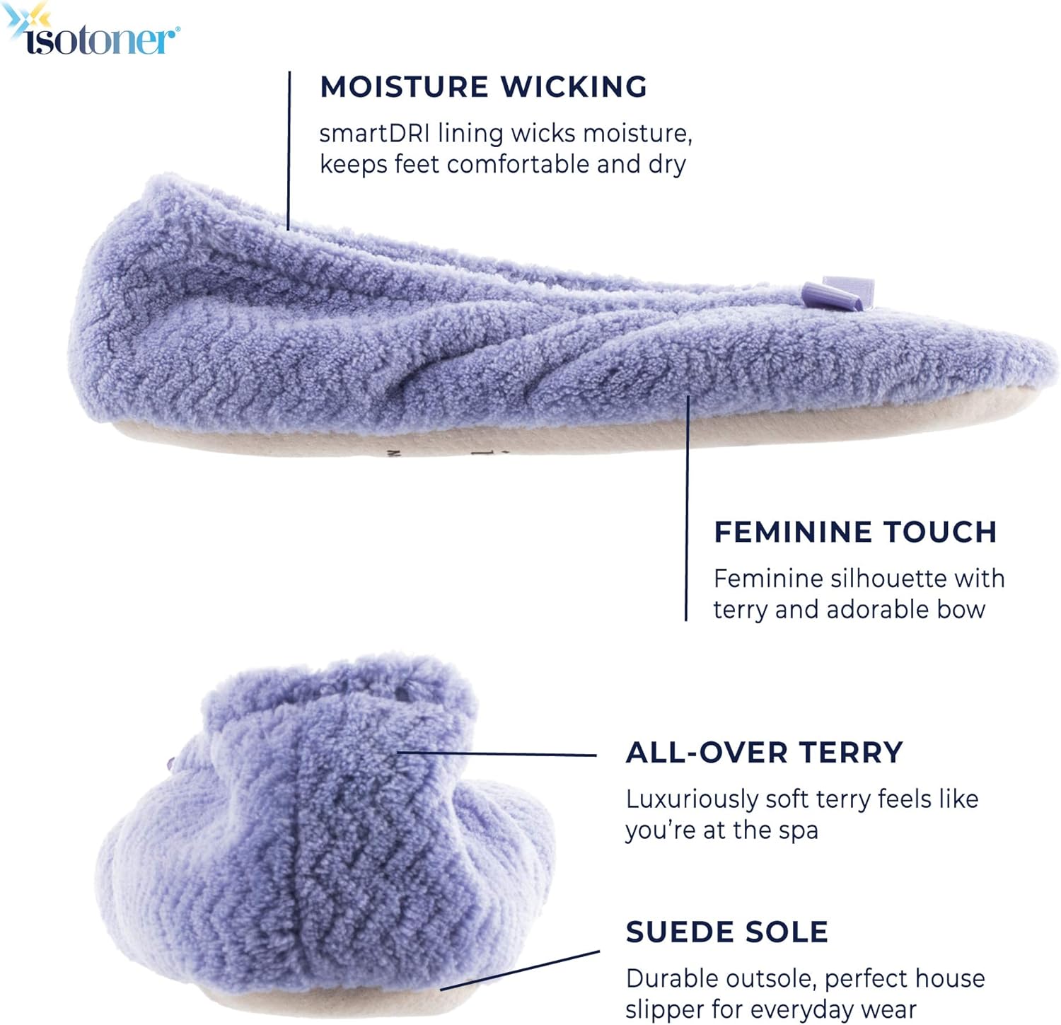  | isotoner Women's Chevron Microterry Ballerina House Slipper with Moisture Wicking and Suede Sole for Comfort | Slippers