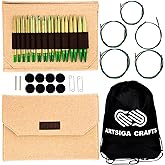Lykke Grove 5 in. Complete Set US Sizes US 3, 4, 5, 6, 7, 8, 9, 10, 10.5, 11, 13, 15 Interchangeable Circ. Knitting Needles for DK, Worsted, Chunky Yarn, Bamboo, 5 Cords, Beige JU Case, Project Bag