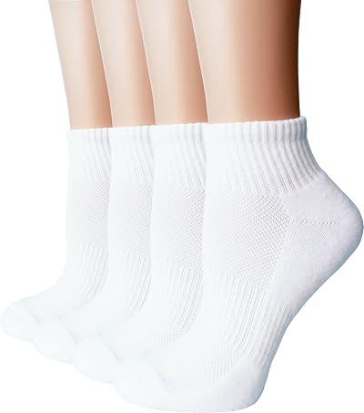 FORMEU Women Ankle Socks White 4 Pairs Low Cut Cotton Breathable Cushioned