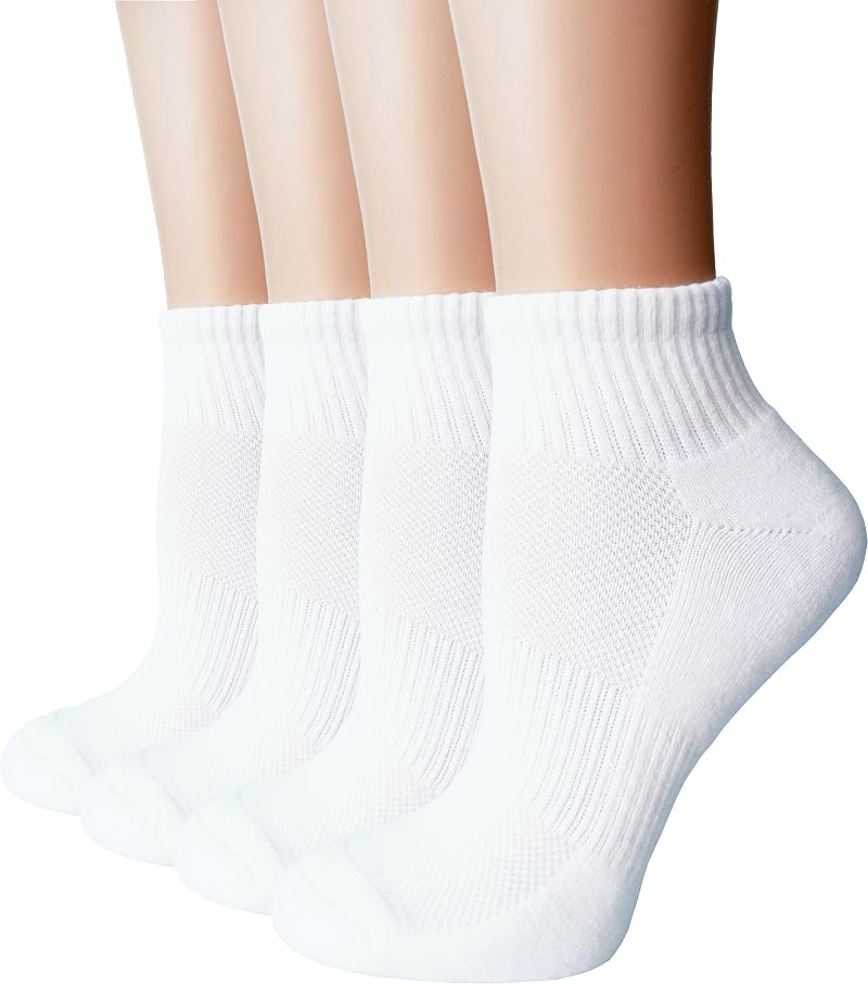 FORMEU Women Ankle Socks White 4 Pairs Low Cut Cotton Breathable Cushioned