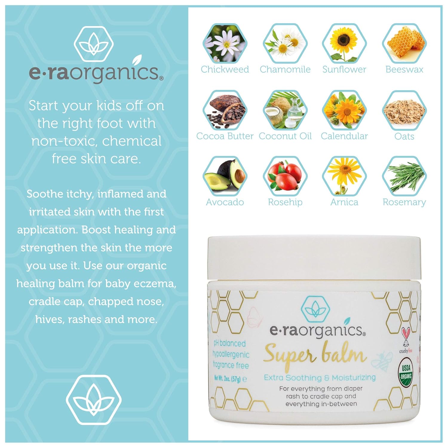 Era Organics Healing Ointment for Babies - USDA Certified Organic Natural Gentle Moisturizer for Sensitive Skin Prone To Baby Eczema, Cradle Cap (Infant Seborrheic Dermatitis), Rashes, Hives & More: Beauty