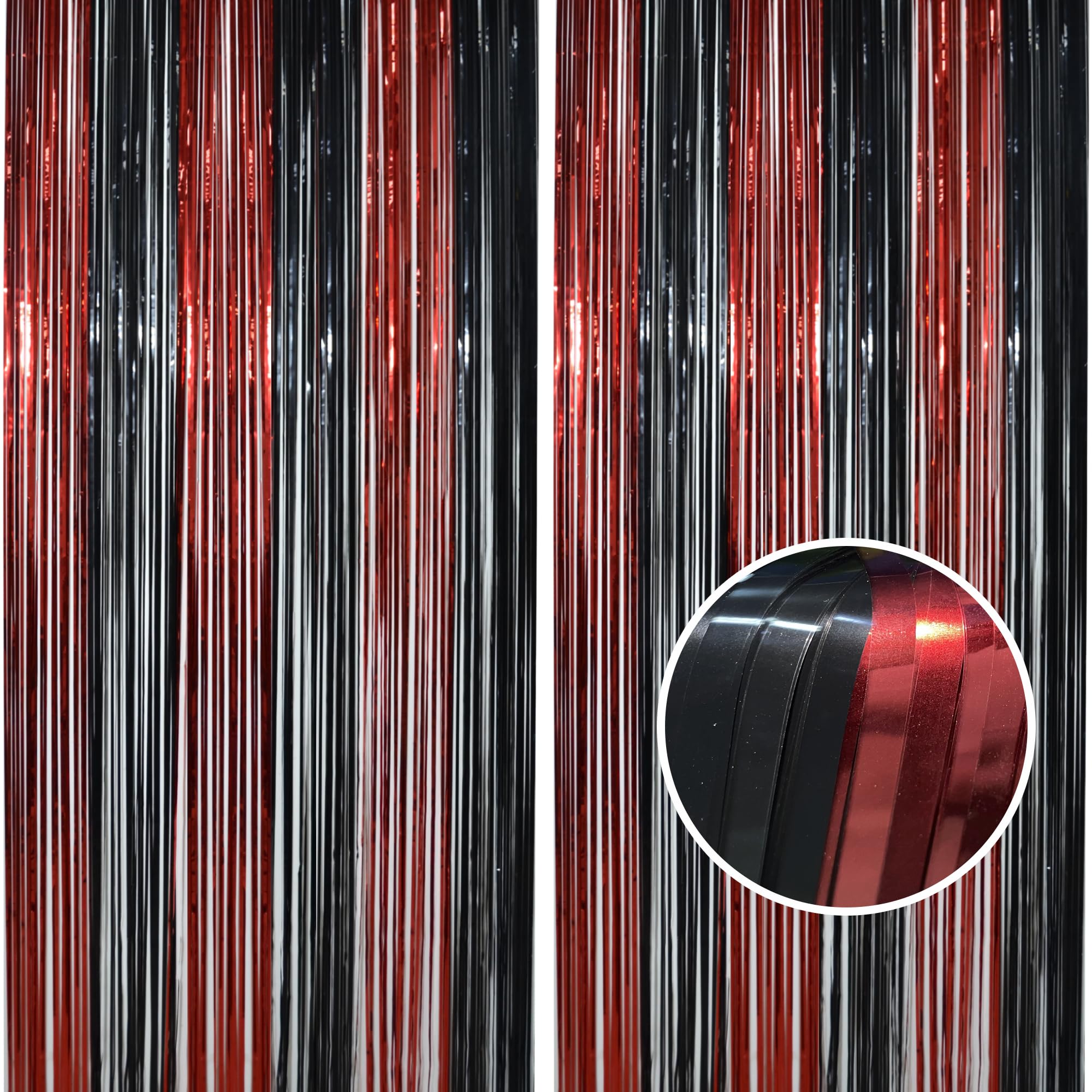 BRAVESHINE 2PCS Black Red Foil Curtain Halloween Party Decorations - 3.3 x 8.3ft Tinsel Curtains Photo Backdrops Wall Door Streamers for Scary Strange Things Witches Spiders Halloween Party Supplies