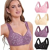 Daisy Bras for Women, Front Closure Bras Plus Size Push Up Comfortable No Underwire Seniors Full Coverage Cotton Bra