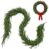 Fycooler 9FT/2.7M Christmas Garlands Norfolk Pine Garland Real Touch Artificial Faux Greenery Winter Pine Garland for Table, Mantle, Wall Home Fireplace Decor/Holiday Indoor Outdoor Xmas Decorations