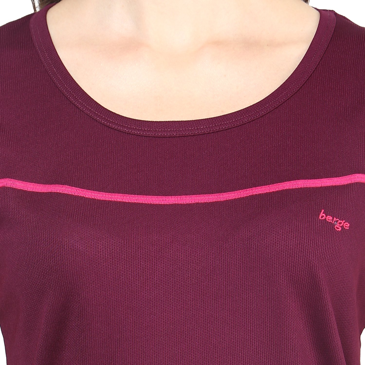 berge women's instadry round neck wine tee