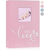 Lanpn Baby Photo Album 4x6 300 Pockets, Linen Hardcover Newborn Memory Book with Memo Writing Area, Bebe Photobook, Slip-in Picture Book, Ultrasound Album Keepsake Gifts for Girl Baby Shower Pink